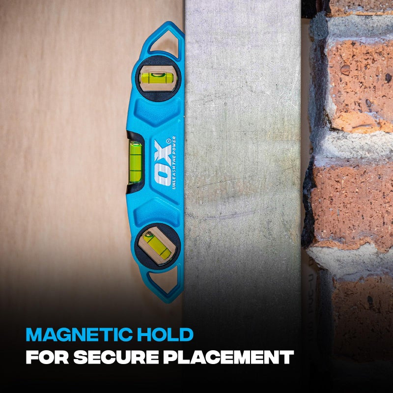 Ox أدوات OX برو 9 بوصة مستويات طوربيد مغناطيسية - مستوى جسم من الألمنيوم المصبوب بزاوية 230 مم قابل للتعديل مع 3 أنابيب - قاعدة على شكل V - مستوى أنبوب مغناطيسي من المغناطيسات الأرضية النادرة أدوات الحرفيين OX-P027625 - Image 4